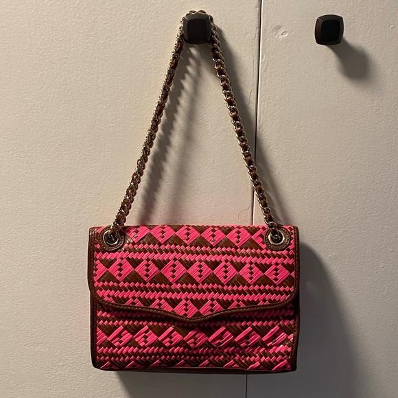 Rebecca Minkoff Handbags - Rebecca Minkoff Swing Chain Shoulder Pink and Brown Leather Woven Bag